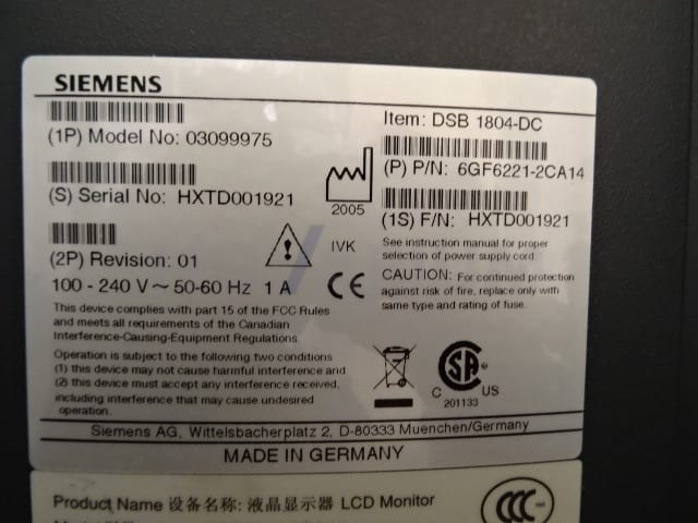 Siemens 03099975 - 18- LCD Monitor Grayscale 6GF6221-2CA14.jpg